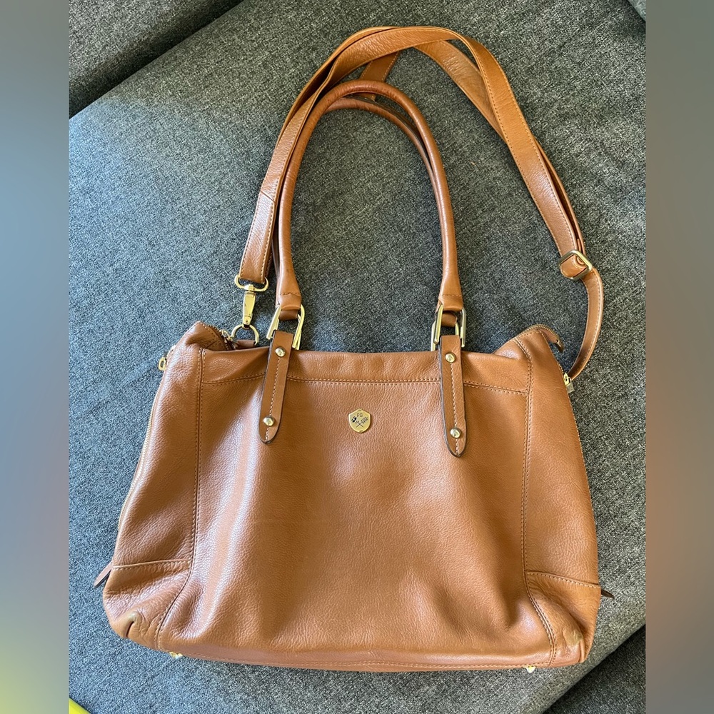 Poppy Barley Cognac Leather Shoulder Tote with Gold Hardware
